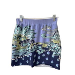 Krimson klover jersey stretch skirt size small multicolored blue paisley preppy